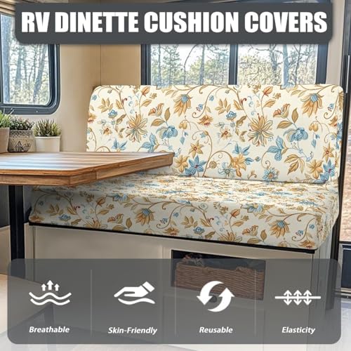 Classic Chintz Floral Print RV Dinette Cushion Covers Stretch Camper Cushions Cover Replacement Couch Cushion Slipcovers for Travel Trailer Couch, 2Set - color: Classic Chintz Floral