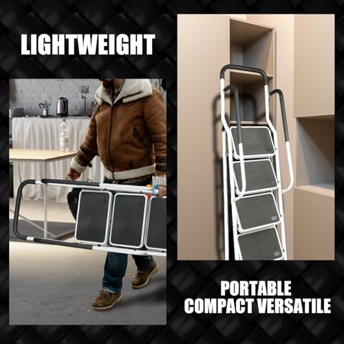 Big RED Ergonomic 4 Step Folding Ladder with Anti-Slip Pedal: Step Stool with Padded Handle for Kitchen, Household, Offices - style: 4 Step Ladder