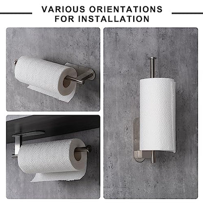 Honmein Paper Towel Holder, Upgrade SUS304 Stainless Steel Paper Towel Holder Under Cabinet, Bend-Resistant, Self-Adhesive or Drill mounting (Silver) - color: Silver