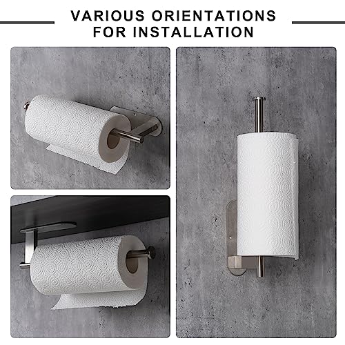 Honmein Paper Towel Holder, Upgrade SUS304 Stainless Steel Paper Towel Holder Under Cabinet, Bend-Resistant, Self-Adhesive or Drill mounting (2 Silver) - color: Silver 2pc