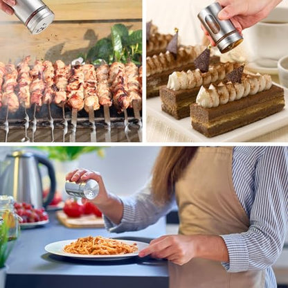 Salt and Pepper Shakers, Stainless Steel and Glass, Adjustable, 2 Pack | Glass Window Shows Fill Level, Multi-size Pour Holes for Coarse Kosher Salt, Sugar, Cinnamon, Spices in Kitchen, BBQ, Dining - color: 2 pcs salt shaker
