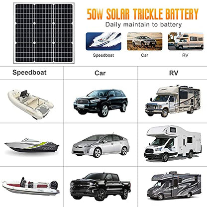 SOLPERK Solar Panel Kit 50W 12V, Waterproof Solar Battery Trickle Charger Maintainer + Waterproof Controller + Adjustable Mount Bracket for Boat Car RV Motorcycle(Without Mounting Bracket) - size: 50W PWM+Load