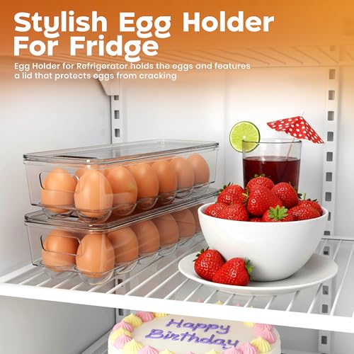 Utopia Home Egg Container With Lid and Handle for Refrigerator - Pack of 4 - Clear Stackable Egg Holder for Kitchen Storage and organization - size: Pack of 4