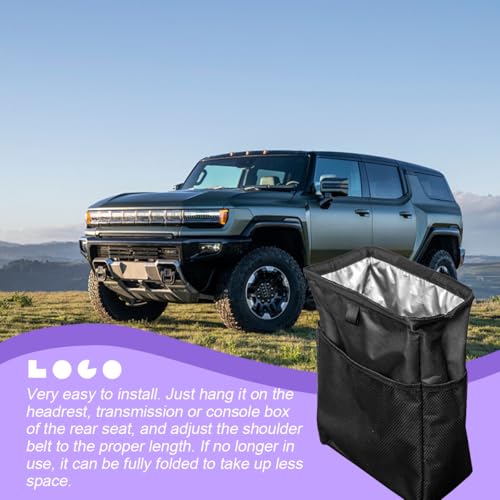 8sanlione Car Trash Can with Storage Pockets, Foldable Hanging Large Capacity Garbage Bin, Leak-Proof Waterproof Trash Bin, Multipurpose Organizer Car Accessories for Truck SUV (Black)