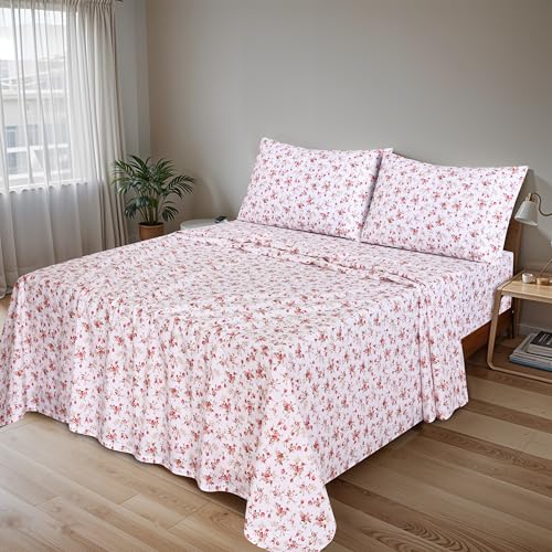 RUVANTI 100% Cotton Percale Sheets Full Size, Bouquet | Crisp Cooling, Deep Pocket 16", Soft Breathable & Durable, Hotel-Style, 4 Piece Set - color: Bouquet, size: Full
