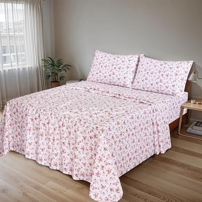 RUVANTI 100% Cotton Percale Sheets Full Size, Bouquet | Crisp Cooling, Deep Pocket 16", Soft Breathable & Durable, Hotel-Style, 4 Piece Set - color: Bouquet, size: Full