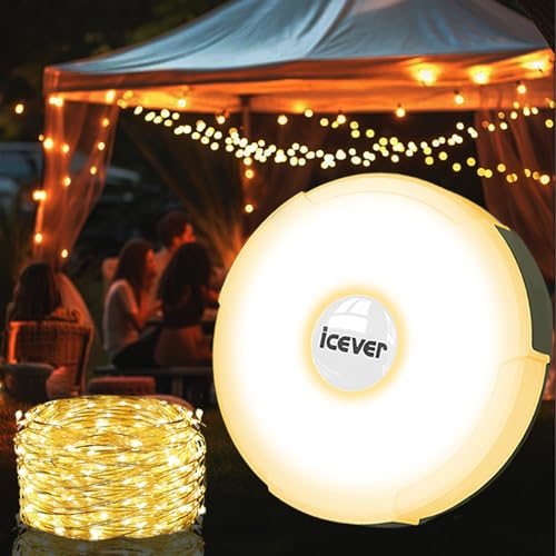 Camping String Lights, 32.8FT Rechargeable Waterproof Hanging Lamp Portable LED Light for Outdoor Camping Awning Tent Garden Party Yard Festival Decor (5 Lighting Modes) - color: Warm - 32.8FT