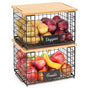 2 Pack Stackable Wire Baskets with Bamboo Top for Pantry Organizers and Storage, XXL Kitchen Organization Counter Basket for Fruit, Vegetable, Produce, Bread, Potato and Onion Storage Bins - size: XXL-15.2x11.02x9.84