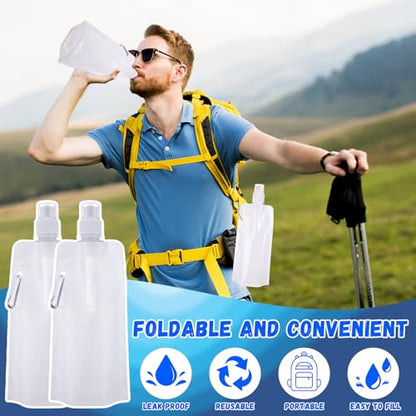 Teenyyou 24 Pack Collapsible Water Bottles Bulk 16oz Foldable Water Bottles with Carabiner Reusable Drinking Leak Proof Container Bags for Sport Biking Hiking Camping Travel Outdoor (White) - color: White