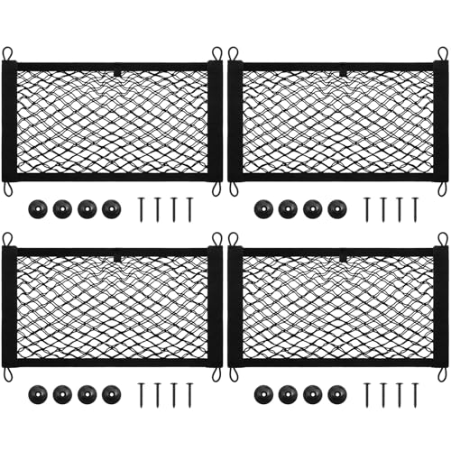 Frienda 2 Pcs Stretchable Small Cargo Net Pocket Boat Storage Mesh Net Elastic Automotive Storage Pouch with Mounting Screws and Hooks for Truck Car SUV Boats (21 x 9.8 Inches) - size: 21 x 9.8 Inches