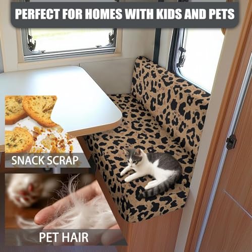 NDISTIN Brown Leopard 2 Sets RV Dinette Cushion Covers Comfortable RV Dinette Cushion Covers Booth Set with 1 Backrest & 1 Bench Covers Washable Couch Cover Replacement - color: Brown Leopard