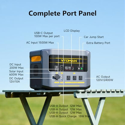 VTOMAN FlashSpeed 2400 Portable Power Station, 1408Wh LiFePO4 (LFP) Battery, Full Charge in 58 Min,2400W(Peak 3200W) Solar Generator for Home Backup Power, Camping & RVs(Solar Panel Optional)
