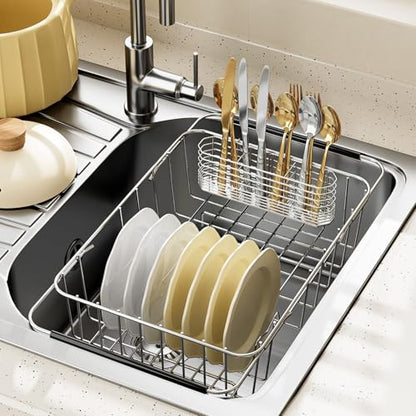 JAQ Utensil Holder for Sink, Sus304 Stainless Steel Rust Free Silverware Cutlery Flatware Holder Rack Organizer with Hooks for Dish Drying Rack Sink Dish Drainer in Kitchen Bathroom - size: 304 Stainless Steel - Utensil Holder