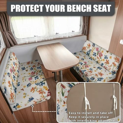 Boho Floral Butterfly Print RV Dinette Cushion Covers Camper Sofa Cushion Cover Stretchable RV Dinette Seat Covers 2Pcs with Backrest & Bench Cover 2Sets - color: Boho Floral Butterfly