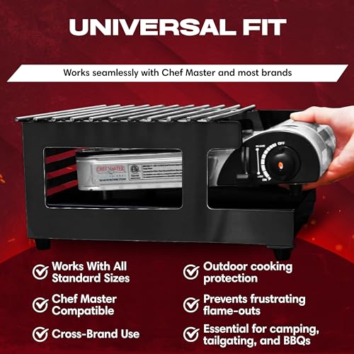 Chef Master Butane Stove Cover - Universal Fit for Any Standard Size - Premium Black Steel Collapsible Camp Wind Guard - Camping Windscreen & Grill Wind Blocker Panel - Outdoor Cooking Accessory 90278 - size: Black Steel