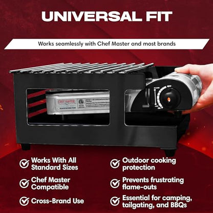 Chef Master Butane Stove Cover - Universal Fit for Any Standard Size - Premium Black Steel Collapsible Camp Wind Guard - Camping Windscreen & Grill Wind Blocker Panel - Outdoor Cooking Accessory 90278 - size: Black Steel
