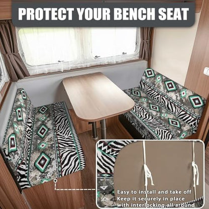 Zebra Stripe RV Dinette Cushion Covers 2 PCS Aztec Camper Cushion Slipcovers Stretchable Sofa Cushion Ccovers Include 1 Bench Cover 1 Backrest Cover RV Interior Accessories - color: Aztec Zebra Stripe