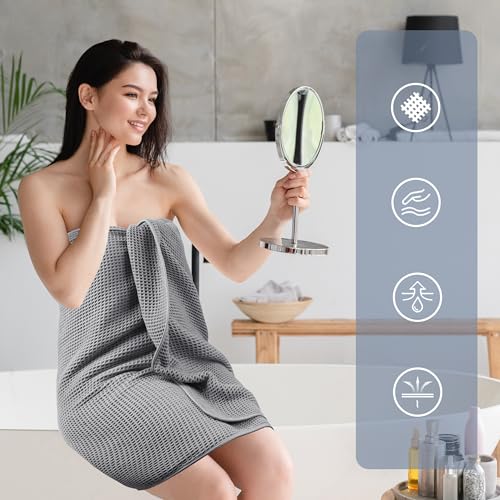 POLYTE 430 GSM Microfiber Quick Dry Lint Free Oversize Bath Towel Set, 6 Piece (Waffle Weave) - color: Gray