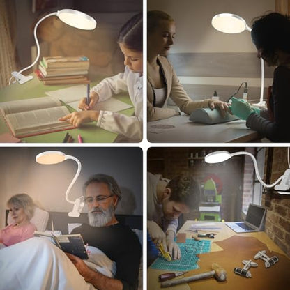 iFalarila Reading Light with Remote, LED Desk Lamp Clip on [1H Timer & Nightlight] RA>95 Dimmable Flexible Gooseneck, Reading Lamp with Clamp for Table - 4.7'' (Adapter Included) - style: 4.7'' White