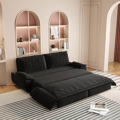 KEIKI 73.2" Queen Sleeper Sofa Bed, 3-in-1 Convertible Pull Out Couch with Chaise Lounge, Modern Velvet Futon Loveseat, Compact Sofa Bed for Small Apartment Studio Living Room Space Saving Furniture - color: Matte Black, size: 73.2 Inch Queen