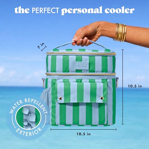 Fit & Fresh Sidekick Insulated Cooler Bag – Dual Compartment Leakproof Soft Sided Lunch Cooler, Small Cooler Bag with Crossbody Strap, 15 Can Capacity for Work, Beach & Travel, Coastal Cabana Stripe - color: Coastal Cabana Stripe