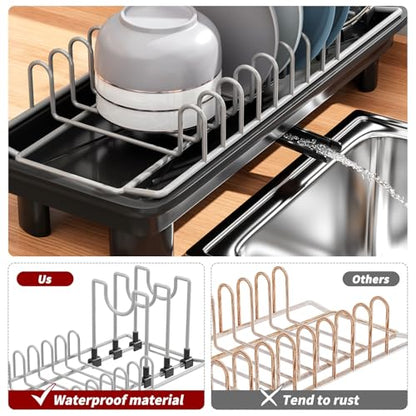 SanDream Small Dish Drying Rack with Removable Utensil Holder & Anti-Scratch Base - Stainless Steel Dish Rack, Dish Drying Rack with Drainage & Space Saving Design for Kitchen Counter, Black - color: Black
