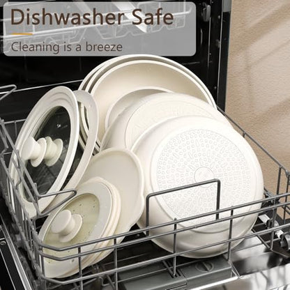 GiPP Ceramic Pots and Pans Set Non Stick, Nonstick Detachable Handle Cookware Sets, Healthy Non Toxic PFAS PFOA & PTFE Free, Dishwasher ＆Oven Safe, Induction Kitchen Pot and Pan, 15 Piece Cream - color: White, size: 15PCS 01