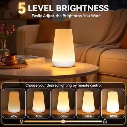 Auxmir Rechargeable LED Night Light, Touch & Remote Control Bedside Lamp with 13 Colors, 5 Brightness Levels, Portable Table Lamp for Kids Baby Nursery, Bedroom, Bathroom, Camping, White - color: White