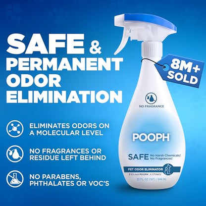 Pooph Pet Odor Eliminator and Litter Box Deodorizer - 2-32oz Bottles - Dismantles Odors on a Molecular Basis, Freshens Cat Litter Boxes, Removes Urine, Feces, and Ammonia Odors