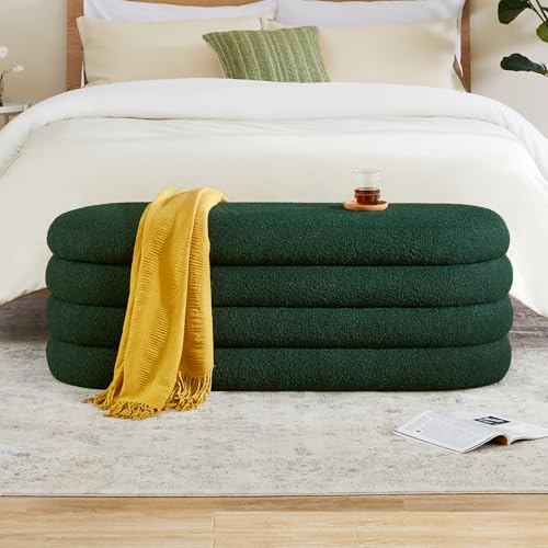 Busaurus Storage Ottoman Bench 49.2 Inch Upholstered Fabric Storage Bench for Bedroom End of Bed Aesthetic Large Oval Ottoman for Living Room(Dark Green) - color: Deep Green