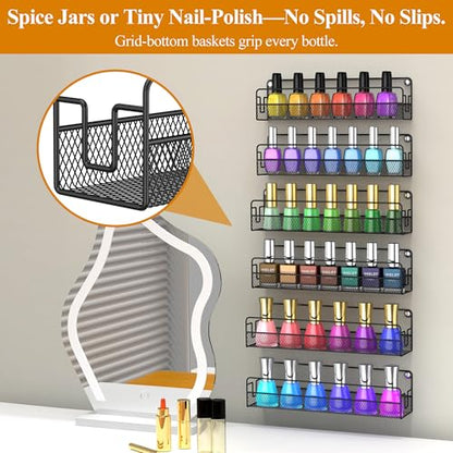 Wall Mounted Spice Rack Organizer, Pantry Door Organizer & Hanging Storage Baskets, Metal Spice Shelf for Kitchen Cabinet, 3 Depth Sizes Hold Large Jars to Nail Polish Bottles, 6 Pack - size: 6 Tier