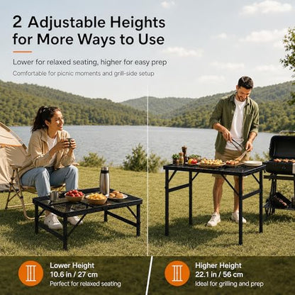 Folding Grill Table Camping Table with Mesh Desktop, Lightweight & Portable Outdoor Picnic Table, Height Adjustable Portable for Outside Inside Use - size: Regular Size