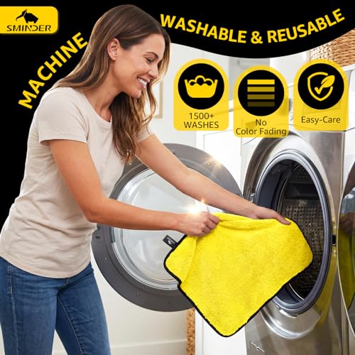 SMINDER 12-Pack Microfiber Cleaning Cloth, Car Drying Towels Car Detailing– XL Microfiber Towels for Cars, Trucks (15.7" x 15.7"), Ultra-Absorbent, Streak-Free, Scratch-Free, No Water Spots