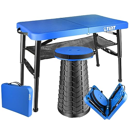 Small Folding Table, Adjustable Height, Camping & Picnic Table, 4 Foot Lightweight - color: Blue