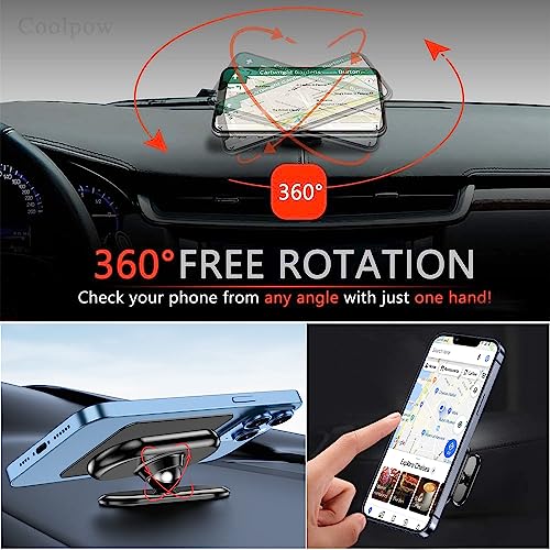 【2-Pack】 Magnetic Phone Holder for car, [ Super Strong Magnet ] [ with 4 Metal Plate ] Cell Phone carmount for iPhone Magnetic [ 360° Rotation ] Universal Dashboard Adhesive Car Magnetic Phone Mount
