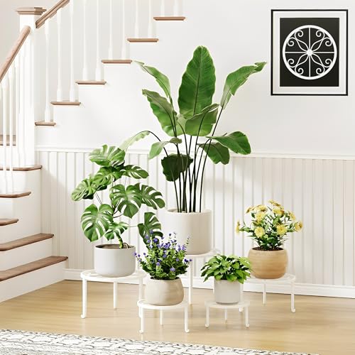 5 Pack Heavy Duty Rustproof Iron Flower Pot Stand Holder Indoor Outdoor Pot Stand Rack Decorative Round Flower Stand Display Shelf for Living Room - color: S-White