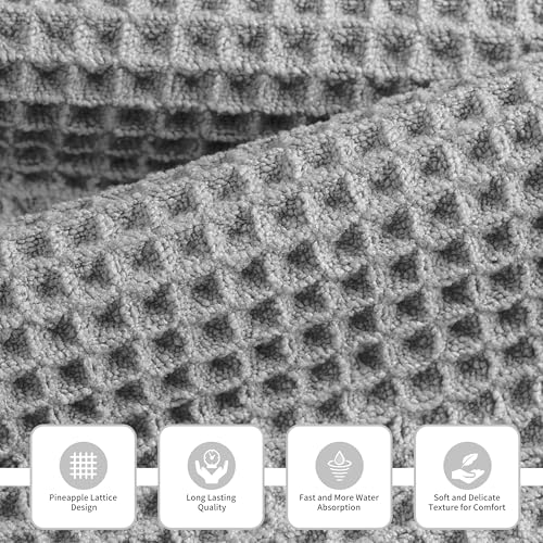 MICROFI New Microfiber Waffle Bath Towels, 3 Pieces, Oversized, Soft, Absorbent, Fast Drying, Lint Free, Includes Bath, Face and Hand Towels 430 GSM (Silver) - color: Silver