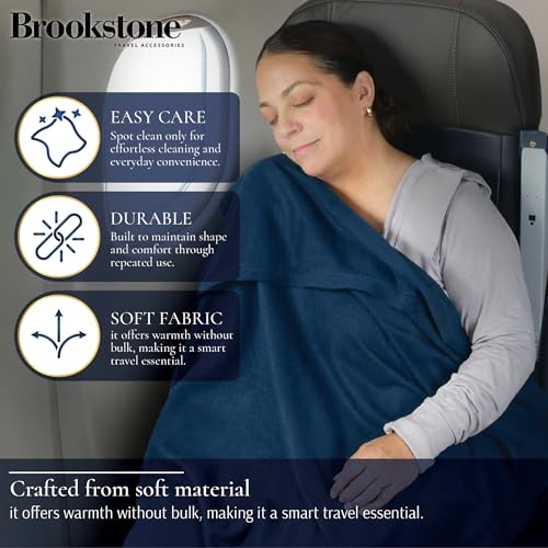 Brookstone Travel Blanket - 2-in-1 Super Soft Lightweight Throw Blanket with Carrying Pouch, Airplane & Car Travel Essentials, Blue - color: Blue