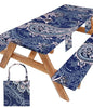 Picnic Table Cover with Bench Covers Waterproof Elastic Rectangle Reusable Folding Tablecloth Manteles Mantelería Camping Essentials Rv Car Travel Supplies Table Cloth Outdoor Road Trip Camper Gifts - color: Blue Paisley, size: 96in