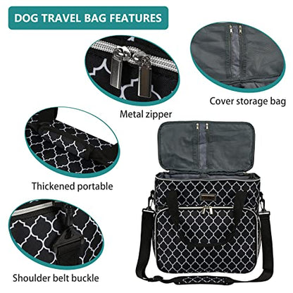 BAGLHER Dog Travel Bag, Pet Travel Bag (ALL Pet Travel Supplies), With 2 Pet Food Containers and 2 Collapsible Silicone Bowls; Essential Kits for Travel DLblack - color: DLblack, size: Medium