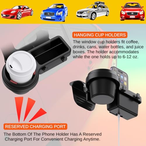 Extra Hanging Car Door Window Drink Coffee Cup Holder with Storage Organizer Tray | Coin Holder Change Organizer Fits Most Vehicles, Trucks Interior Car Gadgets Accessories - style: Car Door Cup Holder & Coin Organizer
