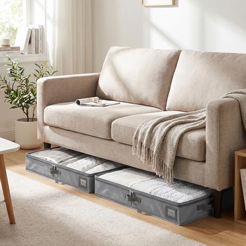 6" Versatile Under Bed Storage Bins (2-Pack, Grey), Sturdy 600D Oxford Fabric Clothes Storage Containers with Leather Handles for Sweaters, Linens & Bedding - size: 6-Inch (2-PACK) - Medium