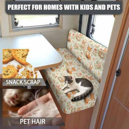 Fox Rabbit Mushroom Floral Print RV Dinette Cushion Covers Camper Sofa Cushion Cover Stretchable RV Dinette Seat Covers 2Pcs with Backrest & Bench Cover 2Sets - color: Fox Rabbit Mushroom Floral