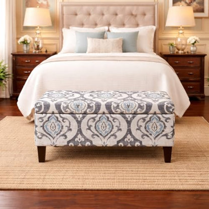 HomePop 36" Storage Ottoman Bench with Hinged Lid - Slate Damask - color: Slate Damask