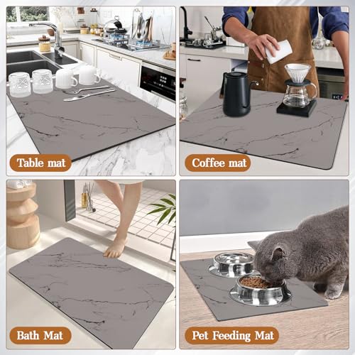Dish Drying Mats for Kitchen Counter, 24"x16" Absorbent Coffee Bar Mat, Quick Dry Dish Rack Pad with Rubber Backed Non-Slip Marble Pattern Kitchen Counter Dish Draining Mat Easy to Clean (Gray) - color: Gray