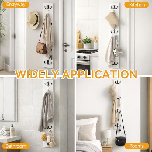 Supkiir Vertical Key Holder for Wall, Wooden Wall Mount Key Rack with 4 Double Hooks, Space-Saving White Wooden Keys Rack Organizer for Home Entryway, Garage Decor, Keys, Wallets and Pet Leashes