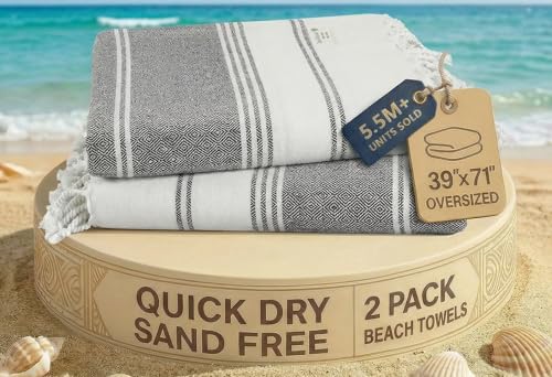 LANE LINEN Beach Towel, 2 Pack Beach Towels Oversized, 39"x71", Quick Dry Pool Towels for Adults, Absorbent Sandproof, Lightweight Travel Beach Towel - Ebony - color: 34: Ebony, size: Pack of 2