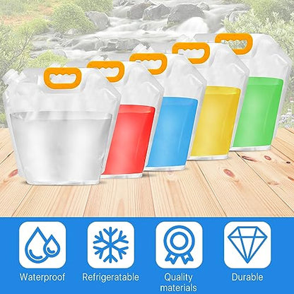 12 Pack Collapsible Water Container Bag 1.3 Gallon Emergency Foldable Water Container BPA Free Food Grade Plastic Storage Jug Freezable Water Bottle for Camping Hiking Riding Backpack