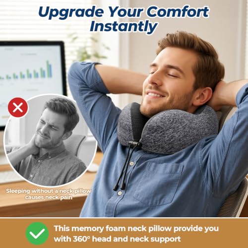 ExploreBliss Travel Pillow, 2 Pack Travel Pillows for Sleeping Airplane, Removable Cover Neck Pillow with Adjustable Clasp, Memory Foam Neck Pillow Set (Dark Grey*2) - color: Dark Grey*2
