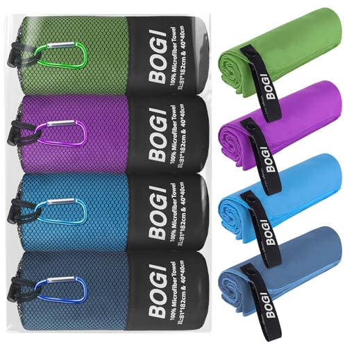BOGI 4 Pack(8 pcs) Microfiber Travel Sports Towel-Quick Dry Towel, Soft Lightweight Microfiber Camping Towel Absorbent Compact Travel Towel for Camping Gym Beach Bath Yoga Swimming Backpacking-X Large - color: 4 Pack-nblue+blue+agreen+purple, size: XL:72'